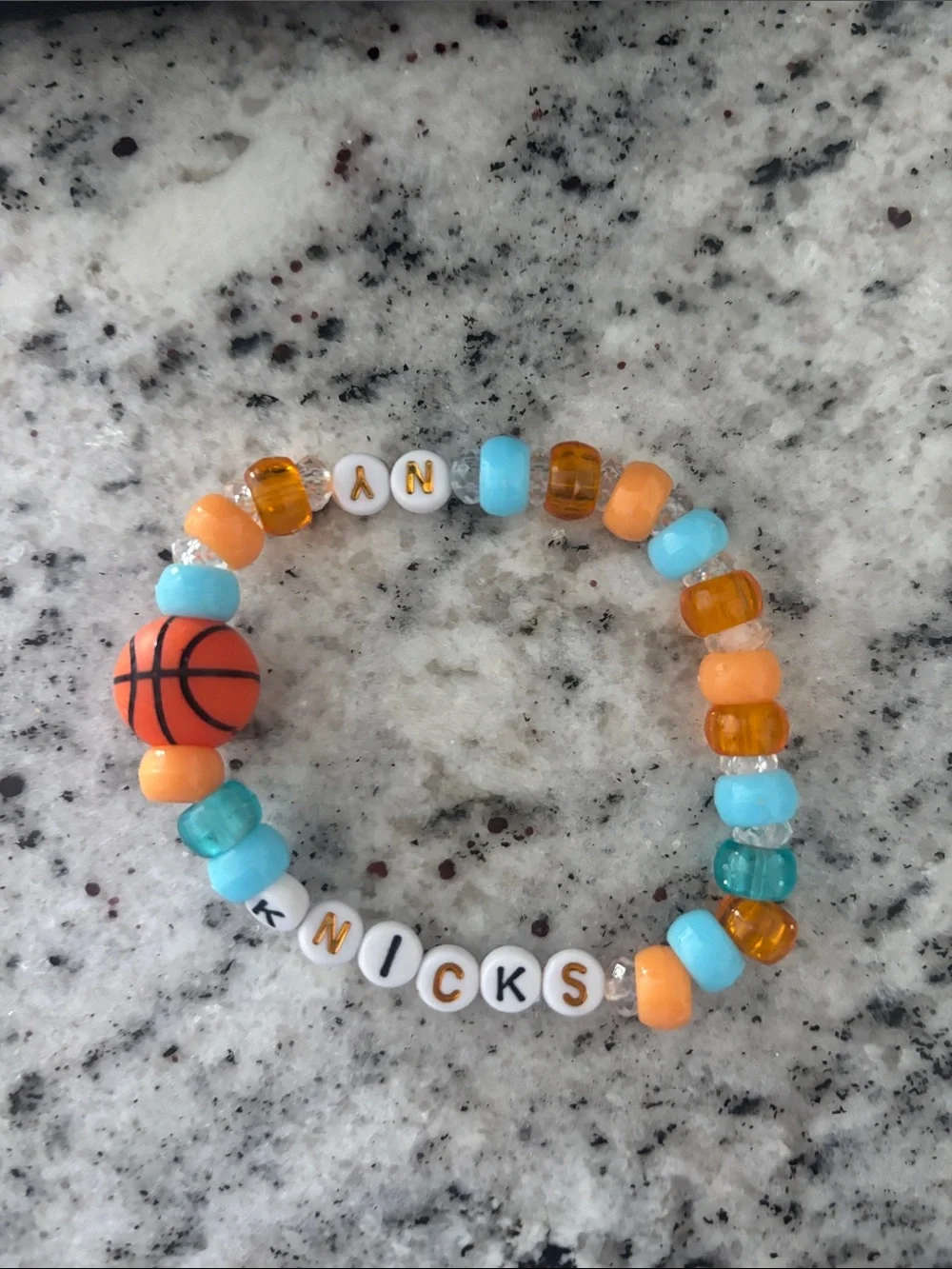 KNICKS Orange & Turquoise Kids Beaded Bracelet with Basketball Charm